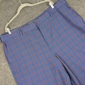 GRANDSLAM Mens Sz 44 Plaid Golf Shorts Blue Red Polyester‎ Spandex Flat Front